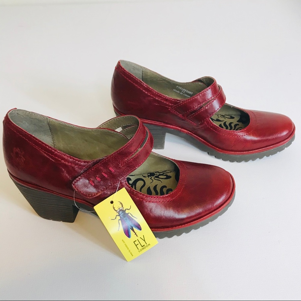 FLY London Woka Leather Mary Jane Heels Shoes - Picture 1 of 7